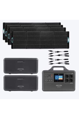 Antfea S2200 Pro Taşınabilir Güç Kaynağı + 2 Adet B2200 Backup Yedek Batarya + 4 Adet 300w Taşınabilir Güneş Paneli + 2 Adet Güneş Paneli Paralelleme