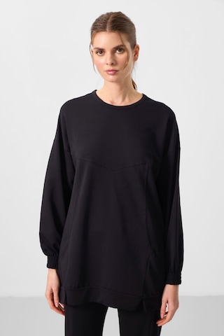 Siyah O Yaka Basic Oversize Kadın Eşofman Tunik Takım - 95347 Siyah
