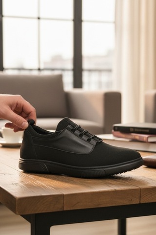 Enoch Hakiki Deri Karma Dokulu Erkek Sneaker Ayakkabı Ortopedik Taban Siyah