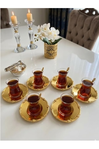 Vintage Serisi Elegance Gold Çay Tabağı Seti 6 Adet - Bayramlık Servis Seti Diğer