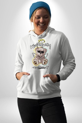 Gerçeklikten Uzak Tutun Kadın Erkek Beyaz Kapüşonlu Sweatshirt Hoodie Beyaz