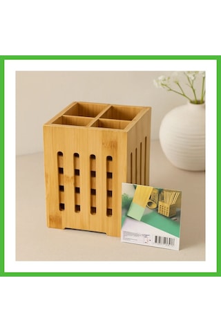 Vaveni Ahşap Bambu 4 Bölmeli Kaşıklık Organizer 11x11 Cm, Pencereli Arz