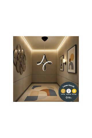 Vortex Design Siyah Modern 3 Renk Ledli Mutfak Sarkıt Avize - Sarı Beyaz Gün Işığı