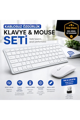 Kablosuz Klavye Mouse Seti Bluetooth Çoklu Cihaz Bağlantılı, Apple iOS Android Windows Macos Uyumlu, Ultra İnce Sessiz Klavye