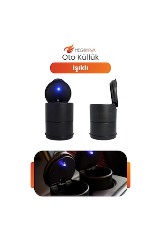Araç İçi Küllük Kapaklı Led Işıklı Oto Küllük Bardaklığa Uyumlu Koku Sızdırmaz
