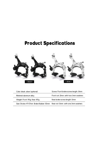Geeroyoo Yüksek Performanslı Alüminyum Bisiklet Fren Seti - Çift Kollu C Tipi V Fren, Yol Ve Katlanır Bisikletler İçin Gümüş