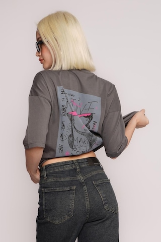 Füme Baskılı Oversize Tişört Mg1491
