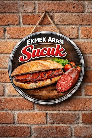 Mayeka Ekmek Arası Sucuk Temalı Büfeler Cafeler Köfteciler İçin Ahşap Duvar Kapı Dekoratif Süs Tablo 14