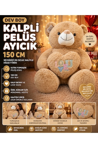 Dev Boy Kalpli Peluş Ayıcık 150 Cm Ultra Yumuşak Büyük Boy Sevgiliye Özel Hediye Ayı Kahverengi