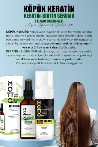 Motto Plus Professional Saç Pürüzsüzleştirici Ve Düzleştirici 2'li Saç Bakım Seti Köpük Keratin - Keratin & Biotin Serum