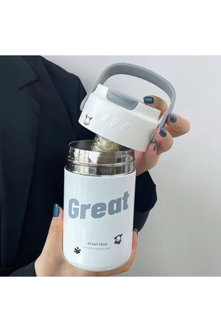 Jzcat Creative Büyük Kapasiteli 316 Paslanmaz Çelik Hasır Termos Bardak 500ml-beyaz
