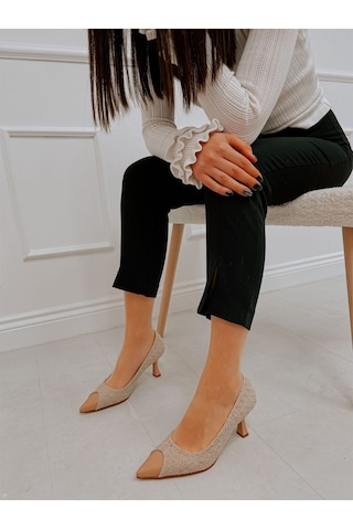 Ervanın Butiği Bej Tüvit (Tress) Maskelet Detay Kadın Stiletto Bej