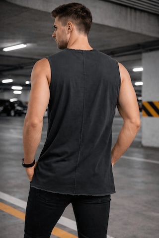 Erkek Kolsuz Regular Fit Basic Atlet Yan Yırtmaçlı Pis Yaka Tişört Gri