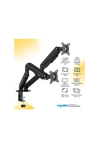 Ergoflex X16 Çift Kol 17-32 İnch 2-9 Kg Amortisörlü Monitör Standı 2026 Versiyon