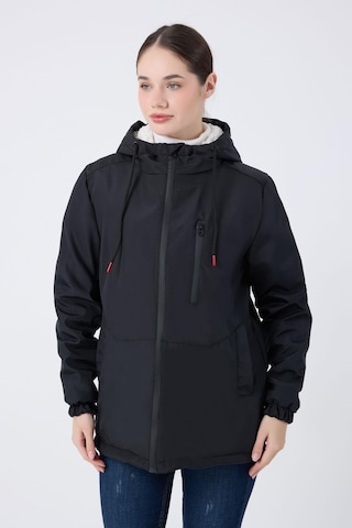Spor Kadın Kürklü Su Ve Rüzgar Geçirmez Kapüşonlu Mont & Kaban & Parka Siyah