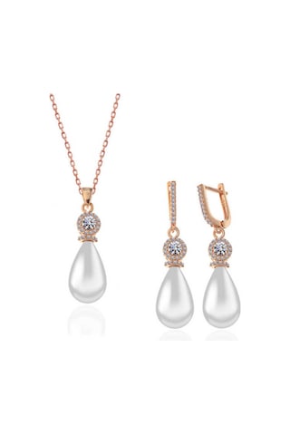 Casera's Gümüş Rose Damla İnci Kadın Set Csr2184730 Gümüş