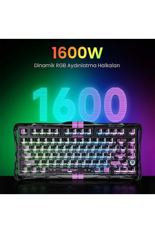 Gravastar Mercury V75 Rgb Manyetik Switch Türkçe Q Transparent Black Kablolu Gaming Klavye