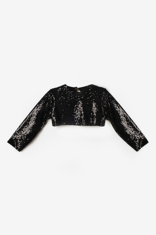 Le Mabelle Siyah Uzun Kollu Pullu Kız Çocuk Crop Bluz Siyah