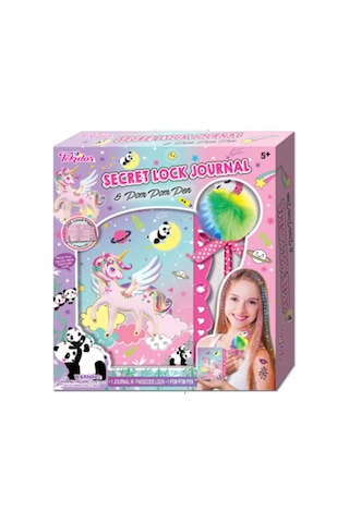 Tokidas Secret Lock Journal & Pom Pom Pen- Panda Unicorn Temalı Gizli Kilitli Pom Pom Kalemli Günlük