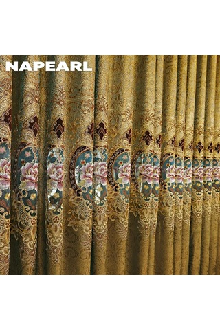 1 Adet Napearl Moda High-end Saray Tarzı İşlemeli Perdeler Ve Oturma Odası Yatak Odası Ev Dekor İçin Pencere Ekranları Tulle-100x260cm Altın