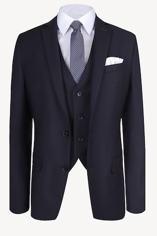 Erkek Lacivert Slim Fit Yelekli Takım Elbise