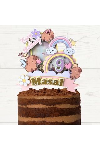 Kapibara Capybara Temalı Kız Çocuk Doğum Günü İsme Özel 3d Pasta Parti Süsü Cake Topper Çocuk