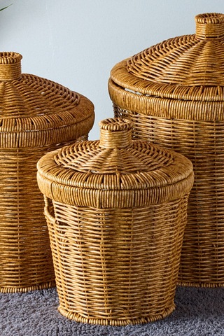 Bansko 3'lü Kahverengi Patates Soğan Sarımsak Sepeti Acıkkahverengı Hasır Kahve