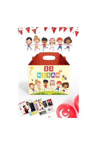 23 Nisan Hediye Kutusu, Özel Tasarım 8 Adet Çocuk Bayramı Hediye Kutusu 44 Mini Sticker Ve Çocuk Süs