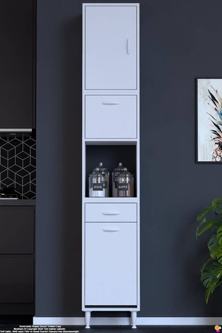 Zevra 45 Cm Baharatlık Dolabı Sepetli Çok Amaçlı Mutfak Kiler Organizer Banyo Dolabı 45x226x32 Cm Beyaz
