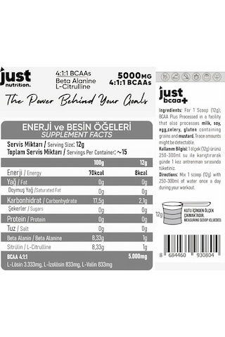 Just Nutrition Bcaa Amino Asit Tozu 180 Gr 15 Servis Karışık Meyve + Shaker + Protein Kahve