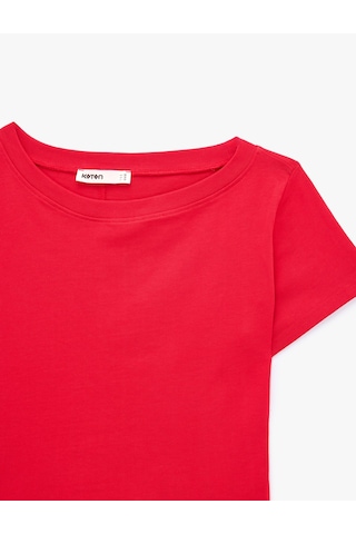 Koton Pamuklu Slim Fit Düşük Omuz Kayık Yuvarlak Yaka Kısa Kollu Tişört Kırmızı 6sak50412ek