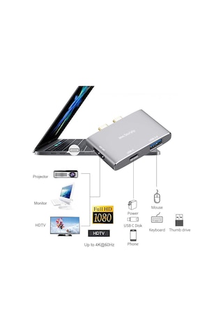 Apple Uyumlu MacBook Dual Usb-c Hub 4k Hdmı Usb 3.0 Pd Şarj Destekli Alüminyum Çoklayıcı