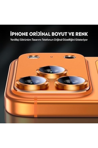 İphone Uyumlu Full Kamera Lens Koruyucu Darbe Dayanıklı Temperli Cam Tam Koruyucu Kamera Lens Cam Film Çizilme Önleyici Turuncu, İphone 17 Pro
