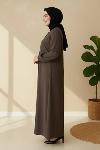 Medine İpeği Mevlana Kesim Cepli Kuşaklı Bol Büyük Beden Ferace Vizon