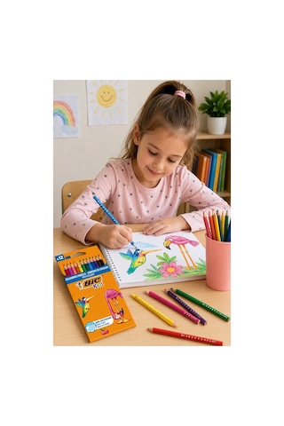 12 Li Kuru Boya Kalemi Karton Kutu 1 Paket Bic Tropicolors 12 Renk Kuruboya Tam Boy Canlı Renkli Boya Kalem Okul Öğrenci Çok Renkli
