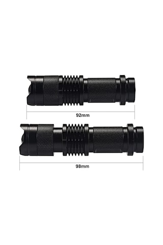 Metal Mini Led El Feneri CREE Q5 LED 2000W Zoom ve Selektörlü Metal Fener 2 Adet Siyah