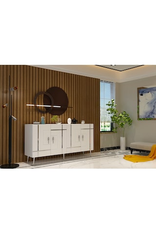 Honest Konsol Tv Sehpası Çok Amaçlı Dolap 150 Cm Beyaz Gümüş