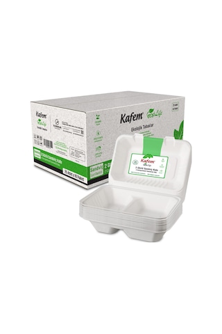 Kafem Ekolojik 2 Göz Kapaklı Karton Tabak 25 Li X 10 Paket Koli