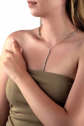 Çift Renkli Ataş Zincirli Üçgen Kesim Taşlı Y Kolye Altın