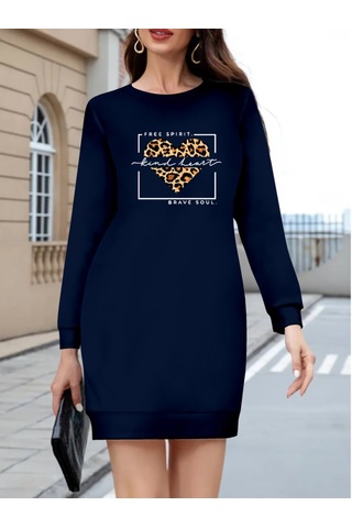 Dogutrend Kadın Uzun Kollu Bisiklet Yaka Desenli Viskon Iki Iplik Bluz Lacivert