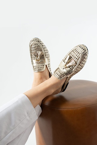 Dericia Shoes Fable Hakiki Deri Günlük Rahat Kadın Terlik Altın