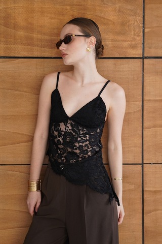 Verymoda Askılı Brode Bluz - D2965 Siyah