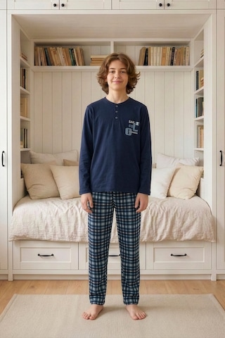 Aydoğan Genç Erkek İnterlok Lacivert Reha Pijama Takımı 0490