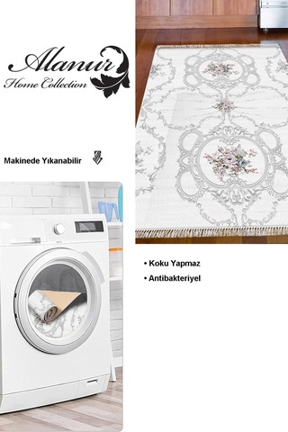 Dekoreko Kaymaz Taban Djt Mutfak Halısı Yıldız Deri Saçaklı Modern 1494 gri