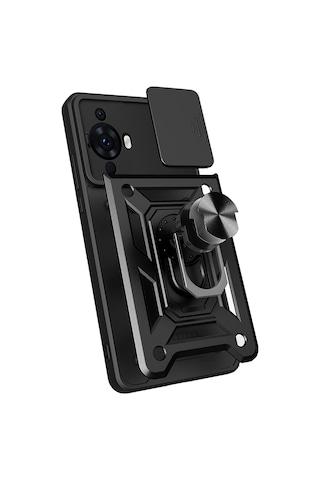 Huawei Nova 12s Uyumlu Kılıf Magnetik Standlı Kamera Korumalı Tchs Sürgülü Vega Kapak-siyah Siyah