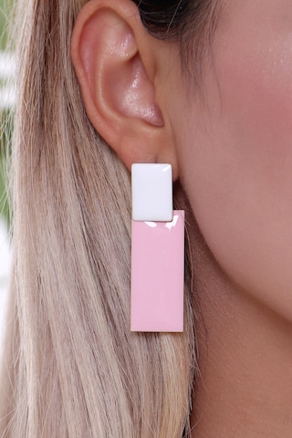 Bhs Life 925 Ayar Gümüş Uzun Kare Küpe Pembe