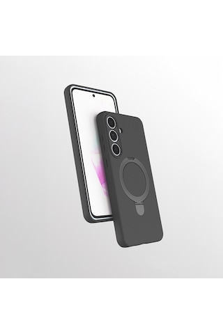 Samsung Galaxy Uyumlu S24 Fe Kılıf M-safe Şarj Özellikli Standlı Zore Samara Kapak Titanyum-gri