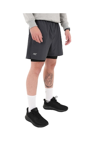 Musclecloth Performance 2 In 1 Erkek Taytlı Şort Gri Siyah Gri