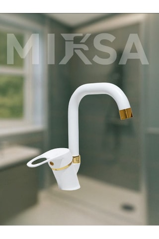 Lüx Beyaz-gold Köşe Borulu Banyo Lavabo Bataryası, Musluğu, Çift Su Girişli