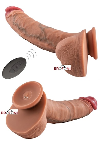 Erofoni Usb Şarjlı Uzaktan Kumandalı Titreşimli 27 Cm Çift Katmanlı Dildo Premium Vantuzlu Vibratör Penis